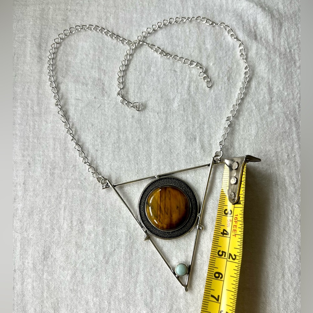 925 OOAK Tiger’s Eye + Larimar Geometric Necklace - Picture 2 of 4